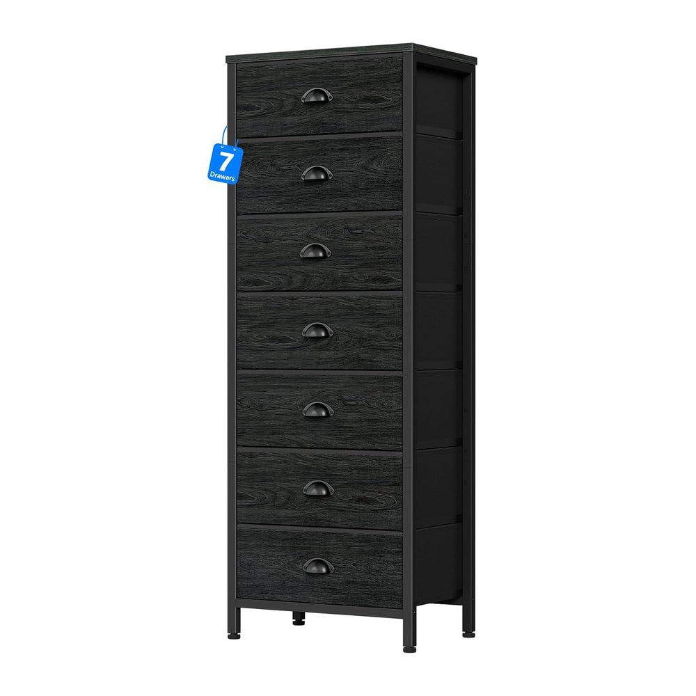 Furnulem Black Bedroom Dresser, Tall Chests of Drawers with 7 Fabric Bins