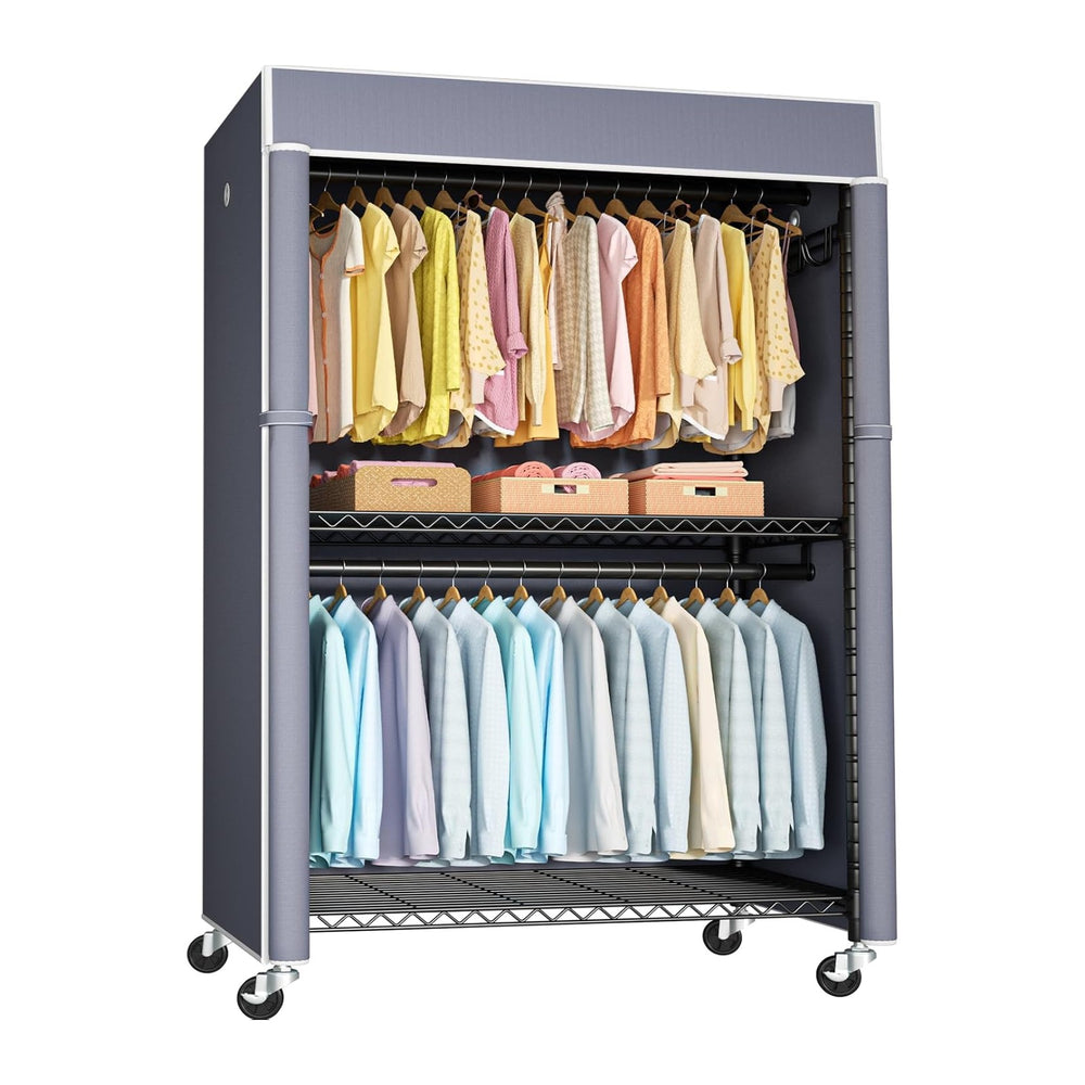 FUTASSI Black Clothing Rack with Grey Cover, P1C Plus Rolling Closets