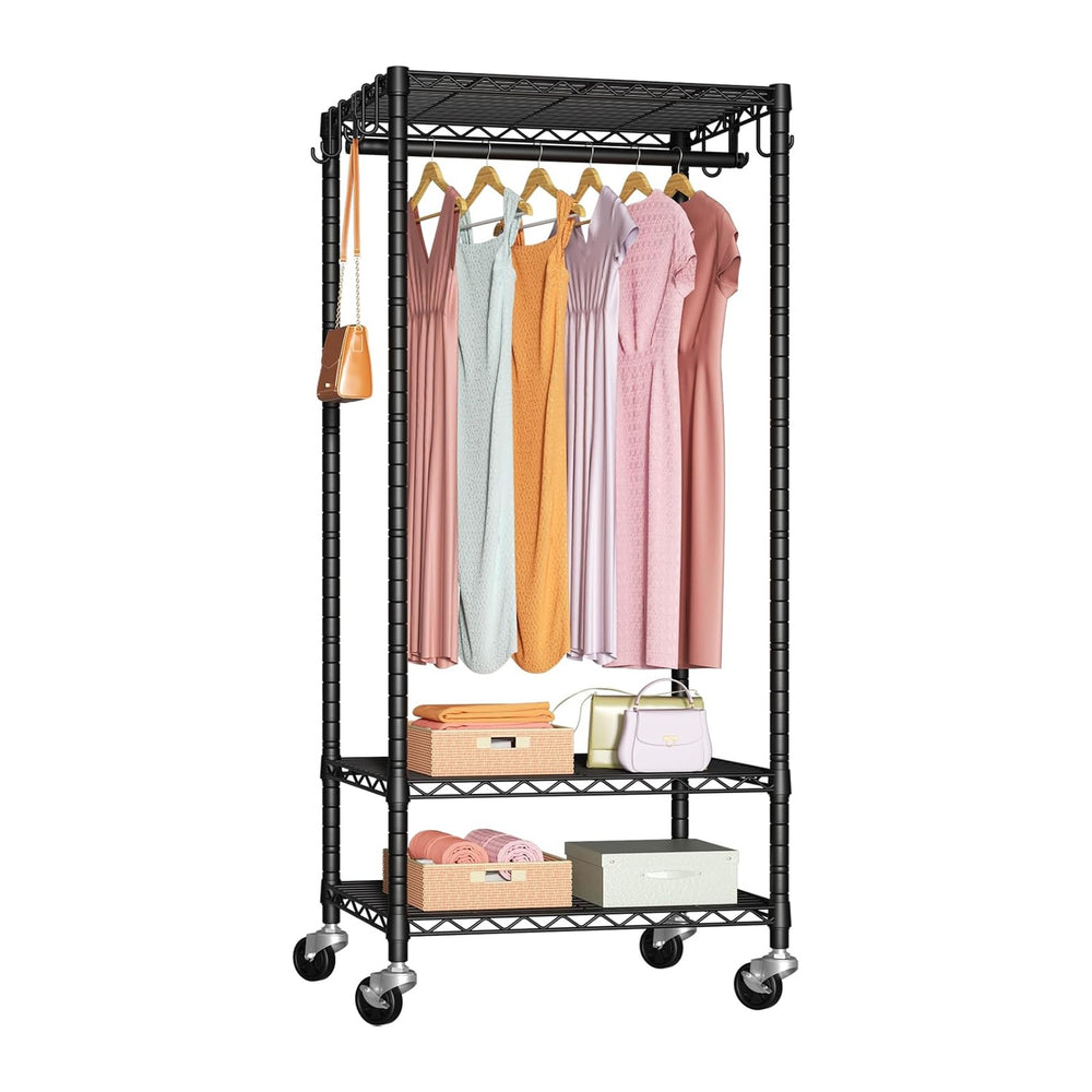 FUTASSI Rolling Clothes Rack, Clothing Racks for Hanging Clothes, Black