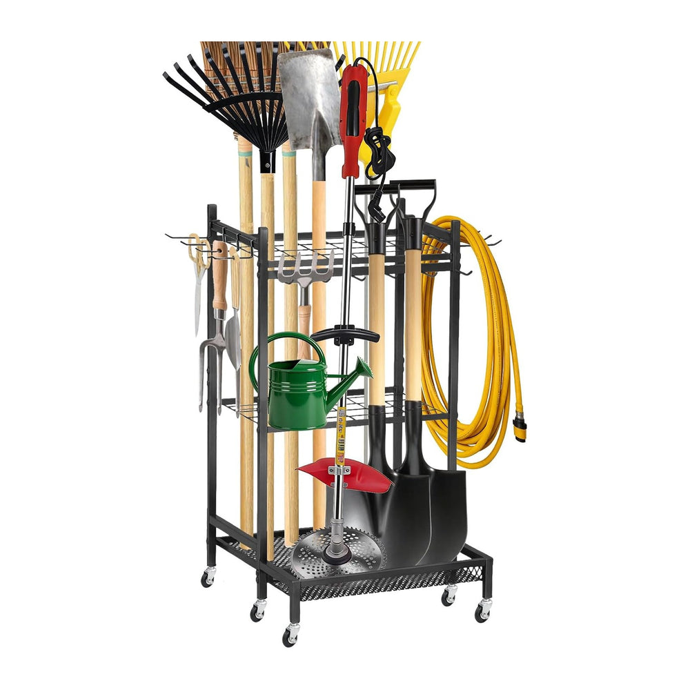 Garden Tool Organizer Rack with Wheels Up to 30-35 Tools, Heavy-Duty Steel Ya...