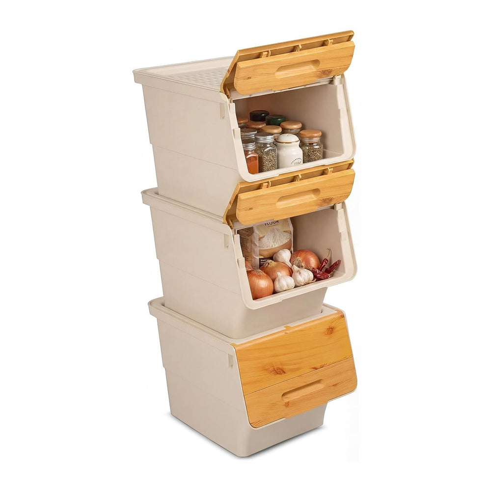 GIANTEX 3 Pack Plastic Stackable Storage Bins with Lids & Wheels, 12.5 QT