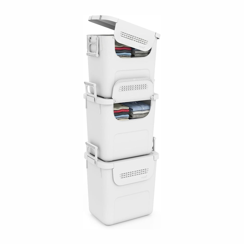 GIANTEX 32QT Stackable Storage Bins with Lids, 3 Pack Plastic Totes with Fron...