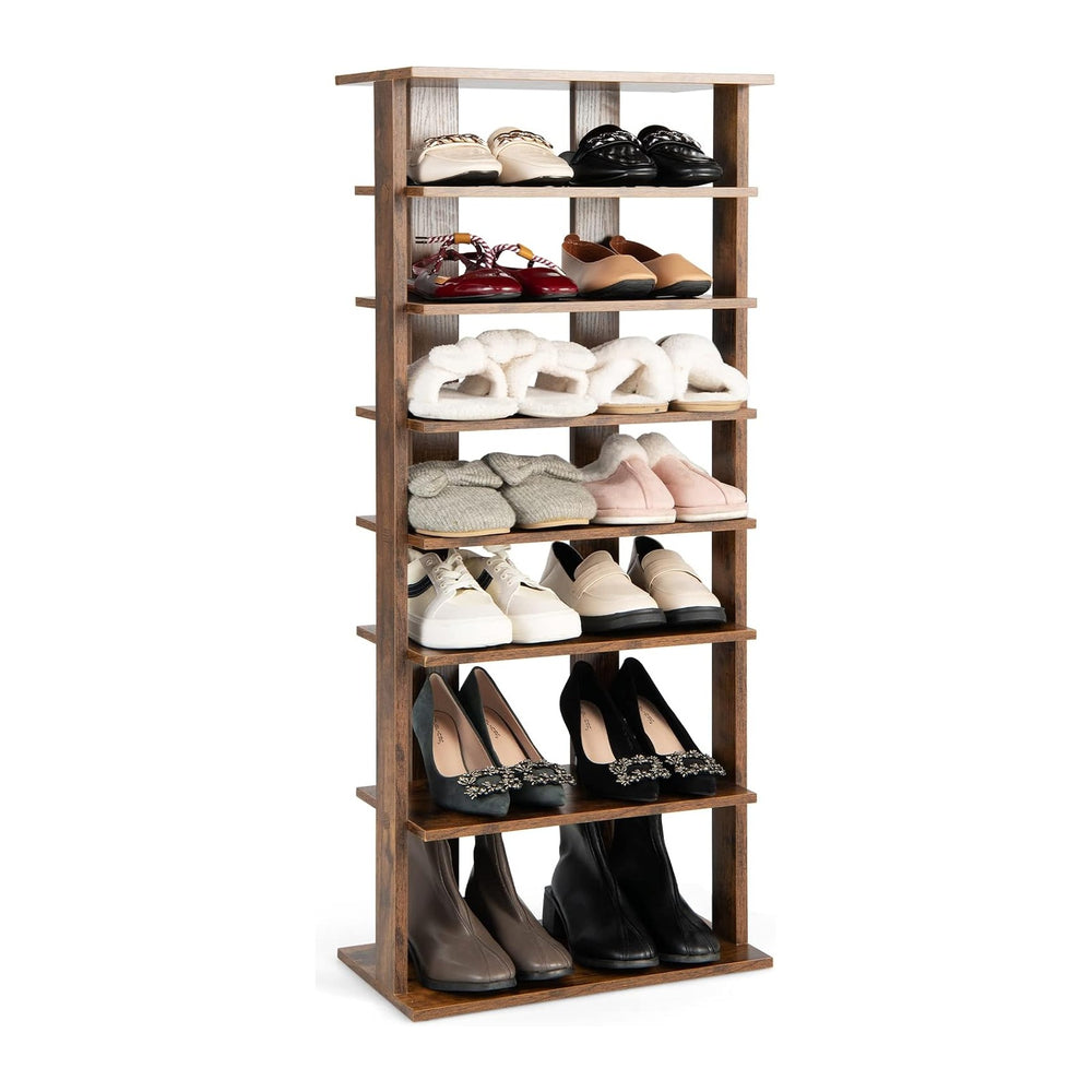 GIANTEX 8-Tier Shoe Rack for Closet, Customizable Height (Brown, Double)