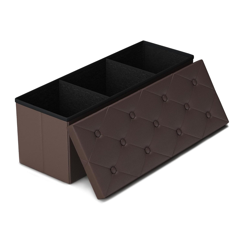 GLAXYFUR 43" Storage Ottoman Bench, Folding Ottoman with 2 Dividers, Brown