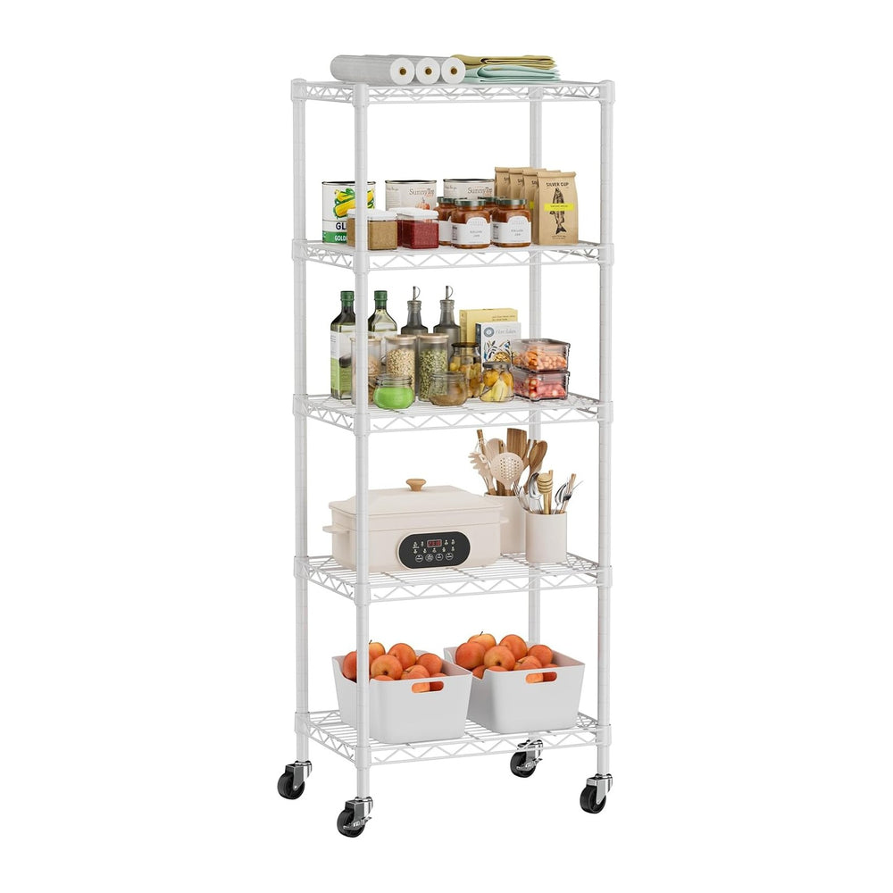 Golpart Small Shelves Storage Wire Metal Adjustable Shelf Unit with Wheels