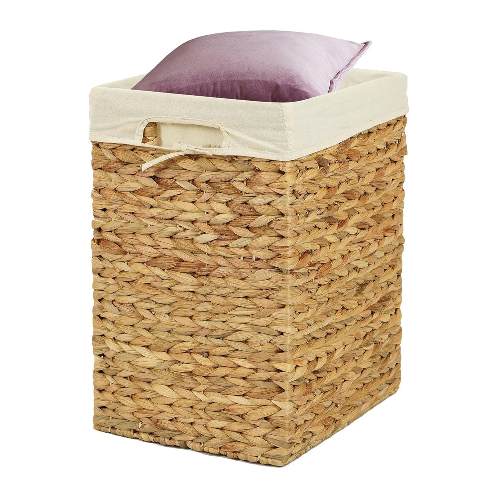Handmade Rectangular Water Hyacinth Wicker Laundry Hamper with Lid Natural, M...