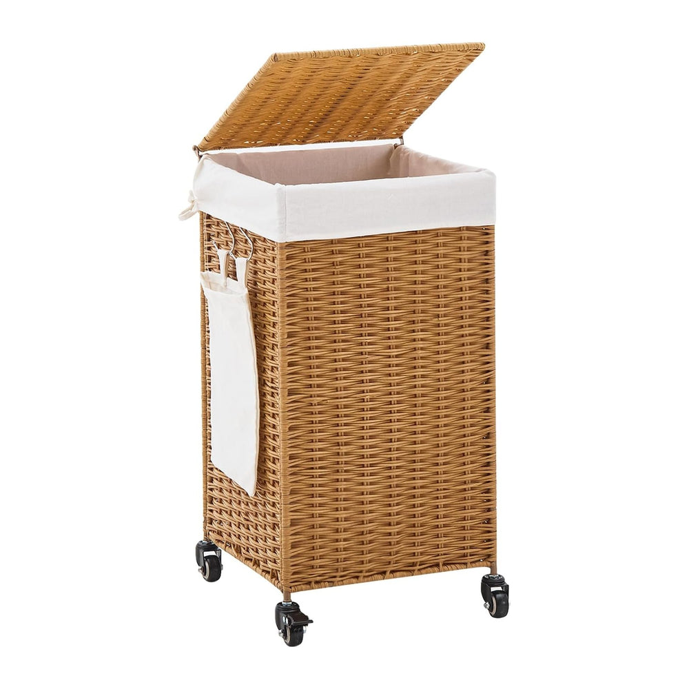 Handwoven Hamper with Lid, Laundry Basket with Wheels