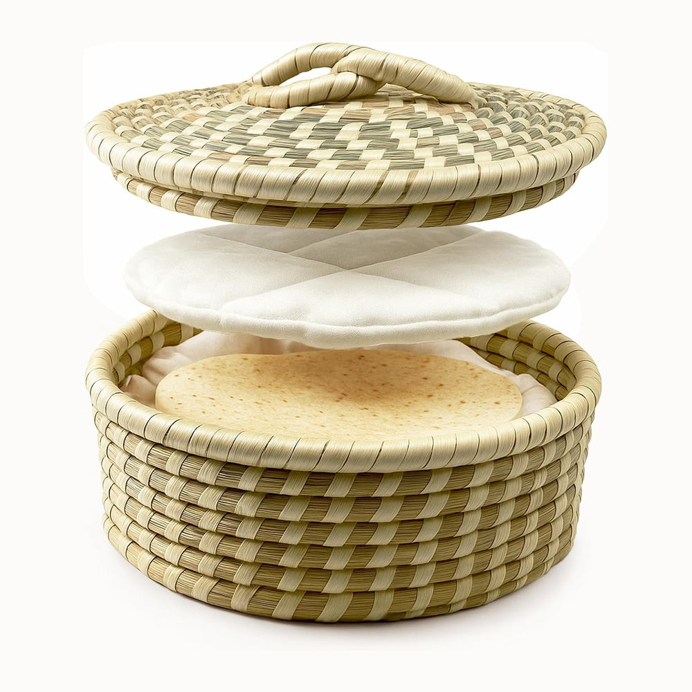 Handwoven Seagrass Tortilla Warmer Basket with Lid, 9.6" Breathable Natu...