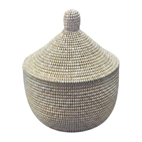 Handwoven Senegalese Basket with Lid Storage Organizer 14"D x 8.5"H