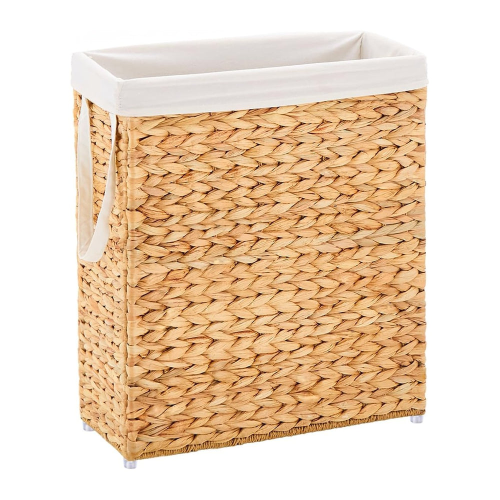 Handwoven Slim Laundry Hamper, 75L Narrow Laundry Basket, Natural Water Hyaci...