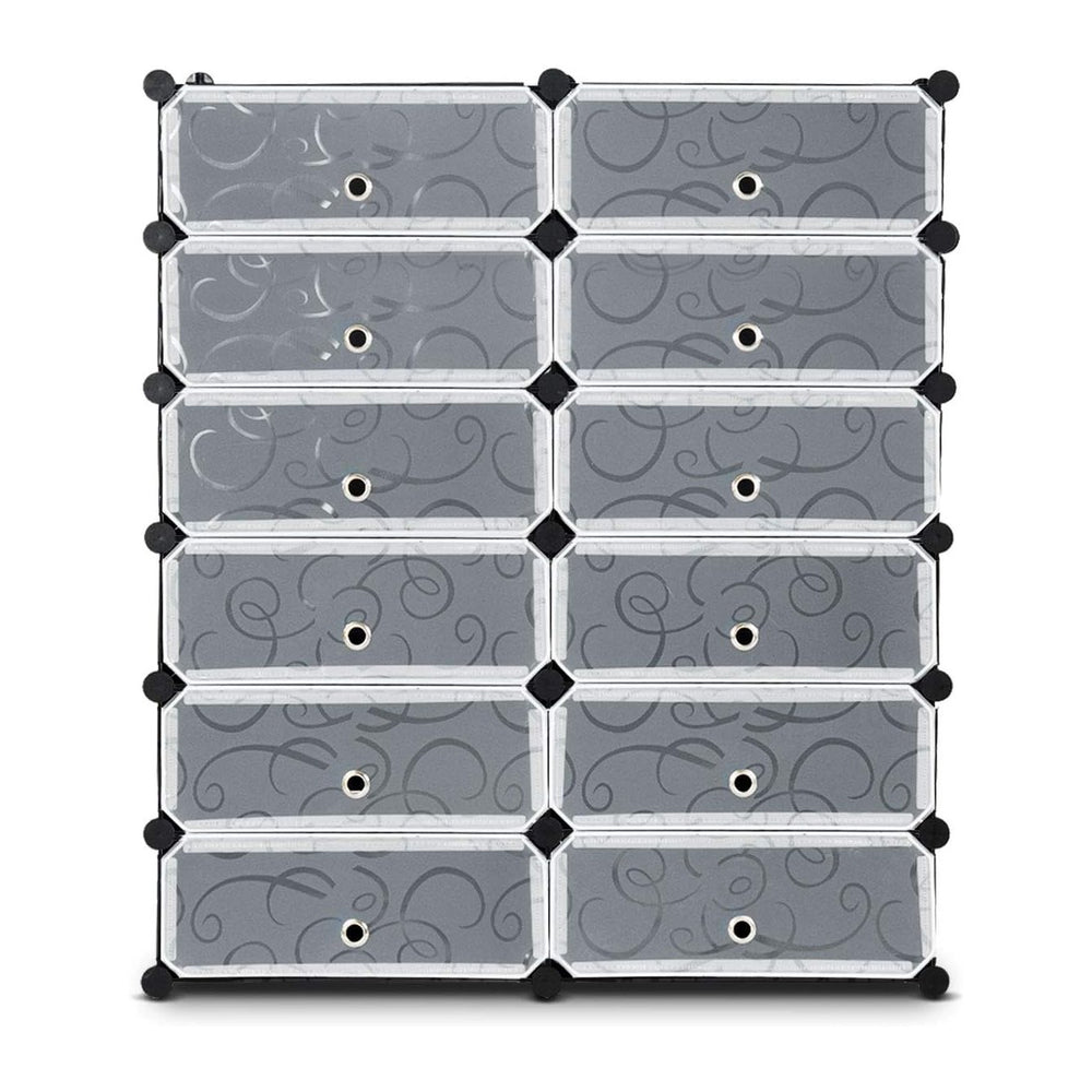 HAPPYGRILL Shoe Rack Organizer, 12-Cube Modular Plastic Shoes Storage Cabinet...