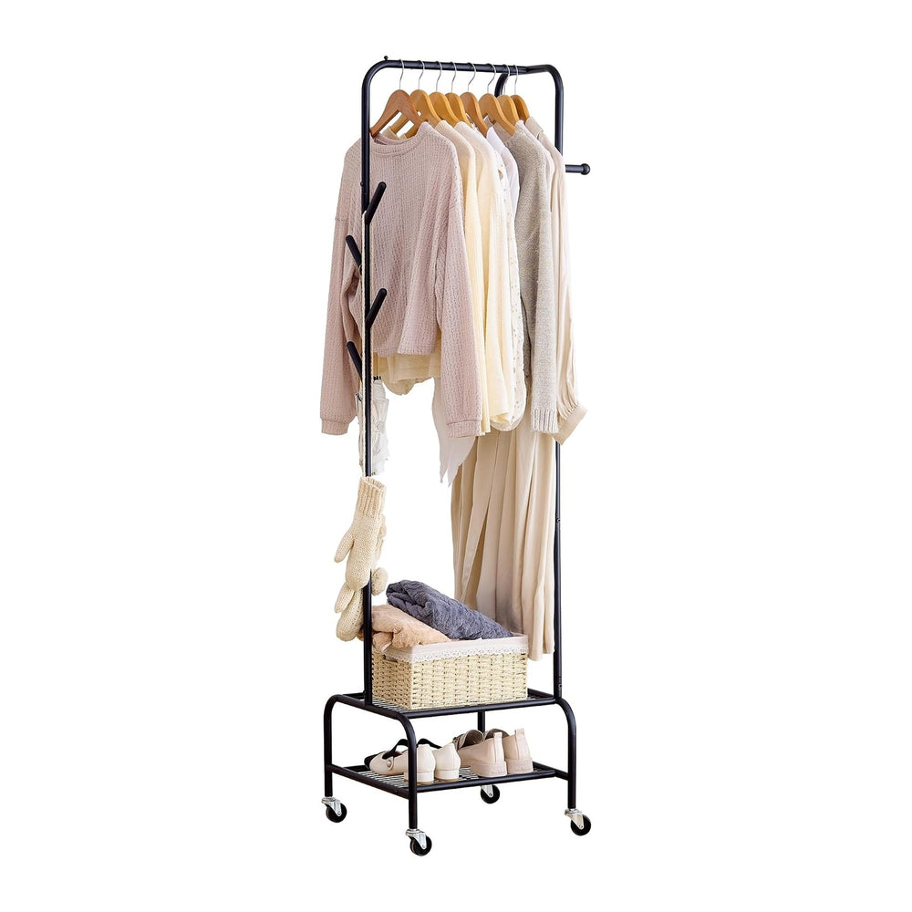 Heavy Duty Clothing Rack with Wheels, Garment Rack, Freestanding Coat Rack wi...