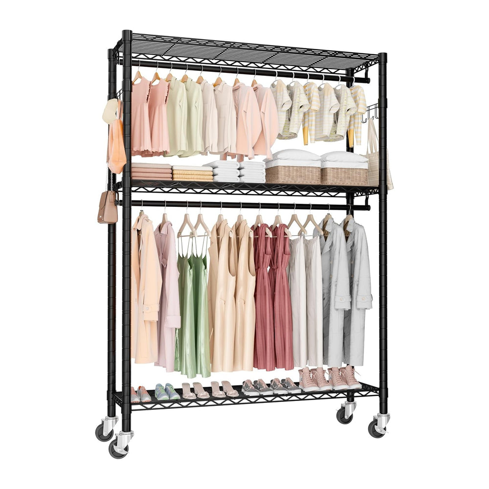 Heavy Duty Rolling Clothes Rack,500LB Small Clothes Rack with Wheels