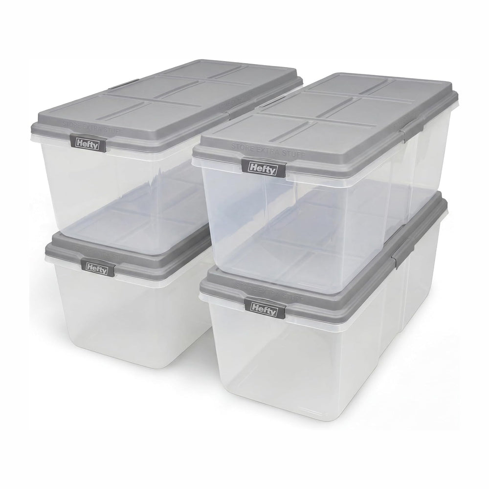 Hefty 113 Qt Hi-Rise Storage Bin with Lid, Stackable Plastic Storage Containe...