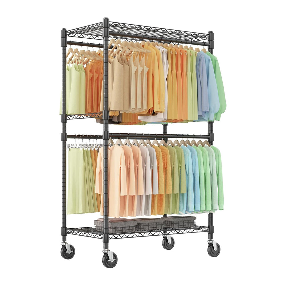 Himimi Double Rods Clothes Rack Heavy Duty, Adjustable Metal Garment Rack wit...