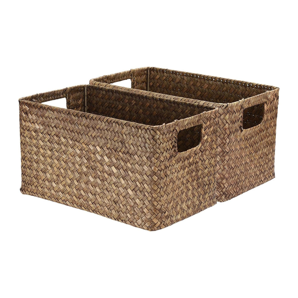Hipiwe 2 Pack Natural Seagrass Basket with Handles Decorative Wicker Basket B...