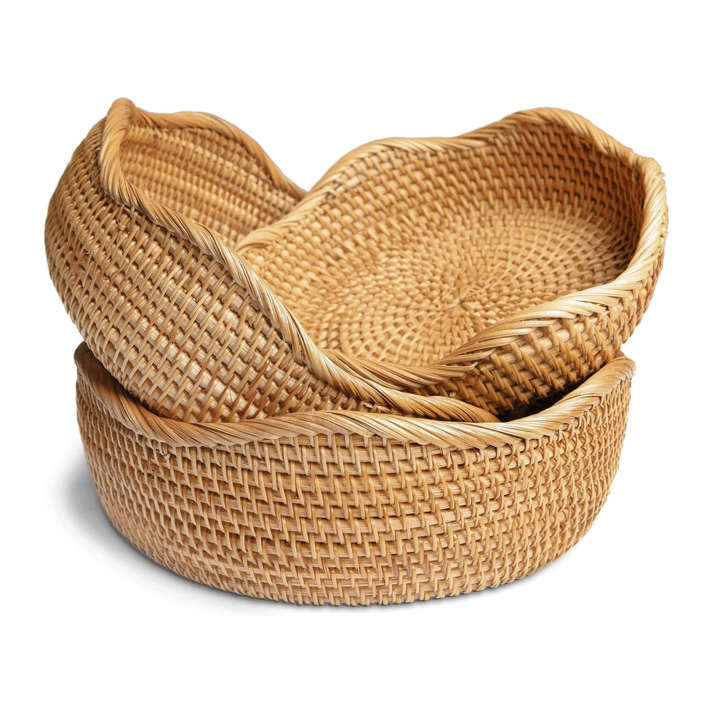 HITOMEN Handmade Rattan Bread Baskets Round Wicker Fruit Serving Storage Bowl...