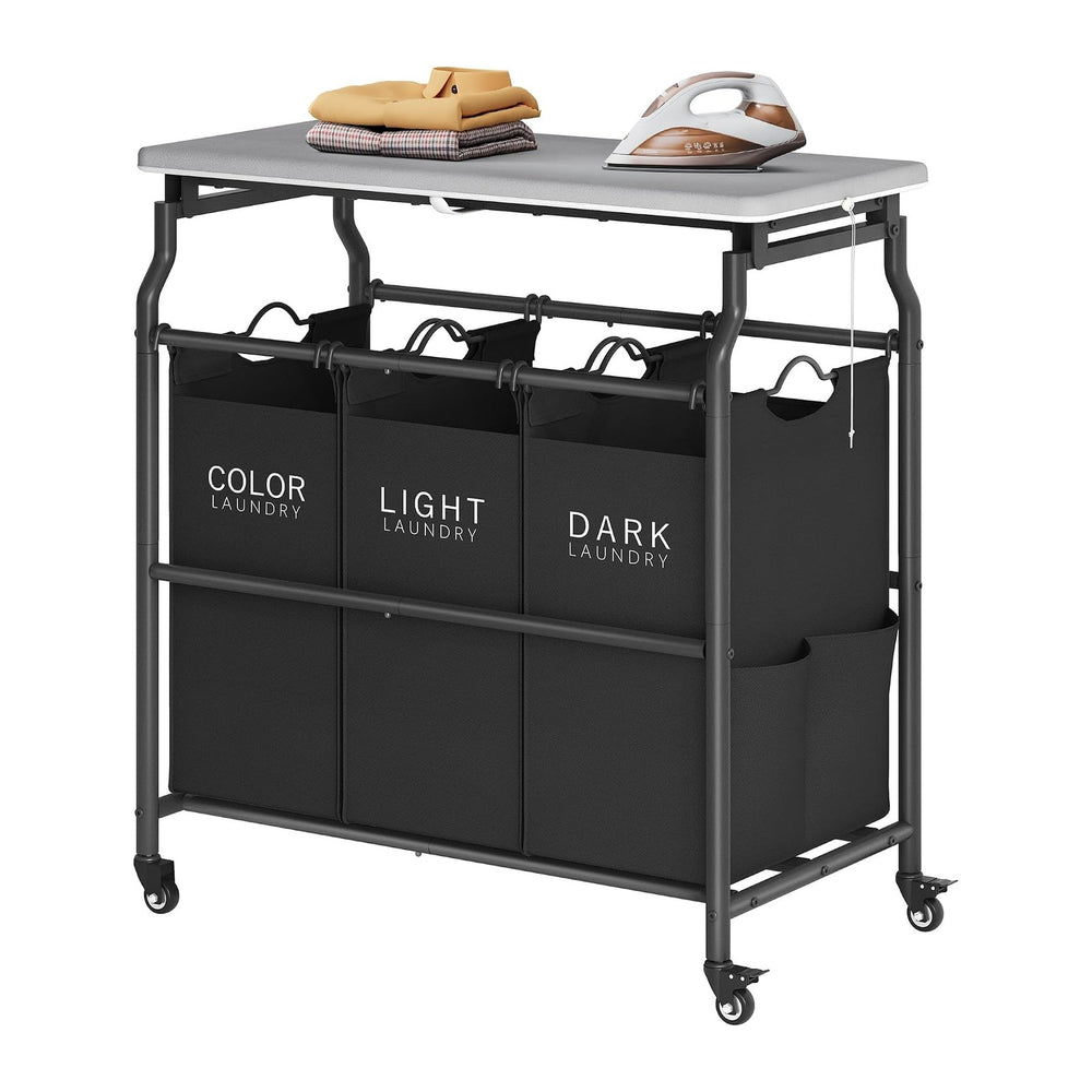 Hoctieon 3 Section Laundry Sorter with Iorning Board, Laundry Hamper, Black