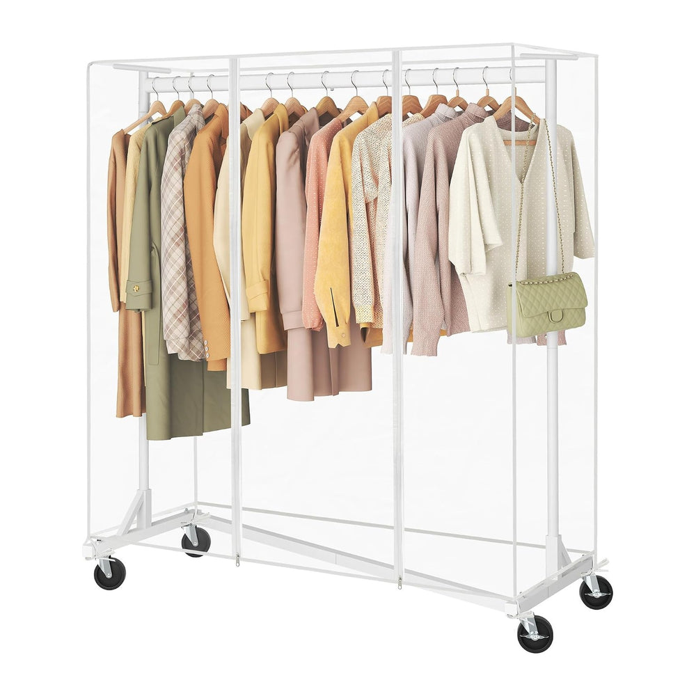 Hoctieon Z Clothes Rack with Cover, Metal Heavy Duty Clothing Rack, Rolling G...