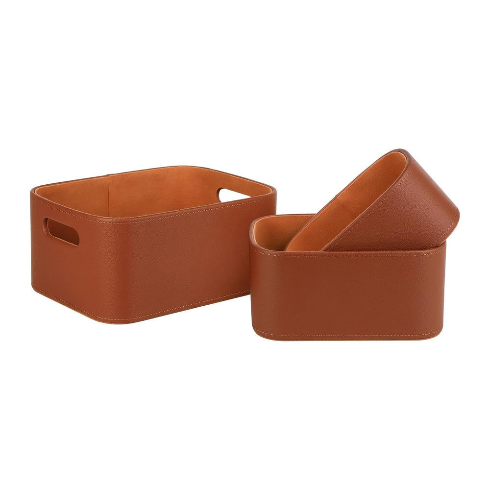 HofferRuffer Faux Leather Storage Baskets Bins with Velvet Lining for Organiz...