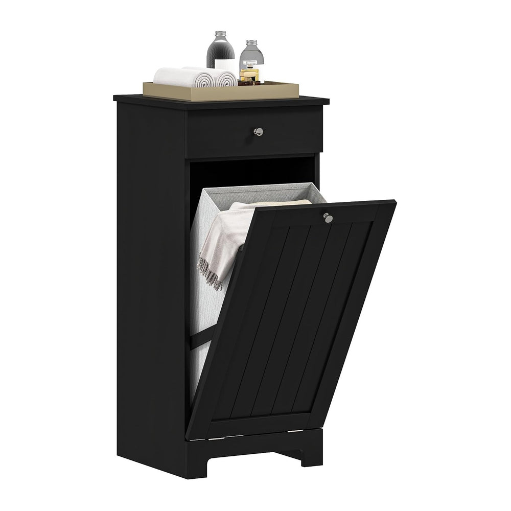 HOMCOM Laundry Cabinet with Removable Basket, Tilt Out Hamper, Black