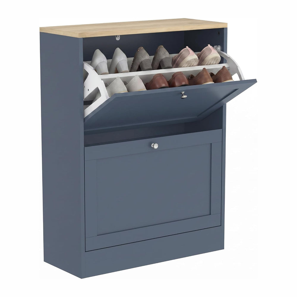 HOMCOM Shoe Storage Cabinet with 2 Flip Drawers, Entryway, Blue