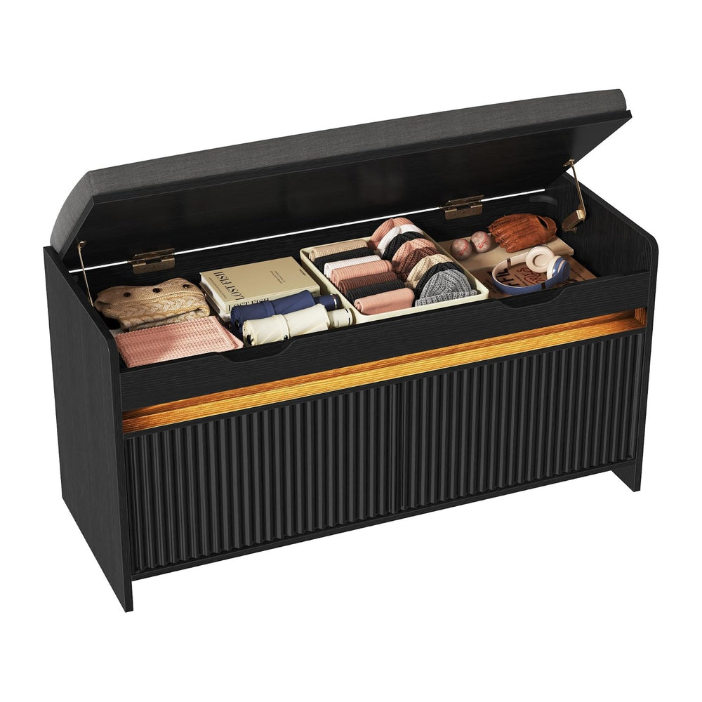 HOMEFORT Shoe Storage Bench, Modern Entryway Bench with Fluted Doors & Bu...
