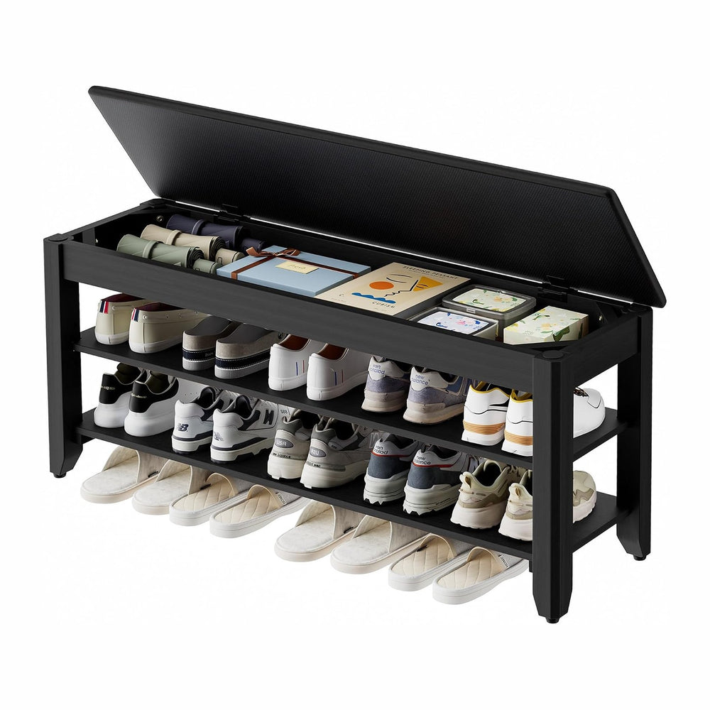 Homleke 39.4" Wide Solid Wood Shoe Rack Bench with Flip-Top Storage