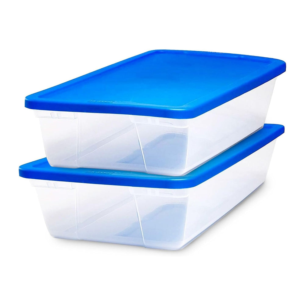 HOMZ 2-Pack Snaplock, Large Clear Plastic Storage Organizer Bins w/Lids, 41 Q...