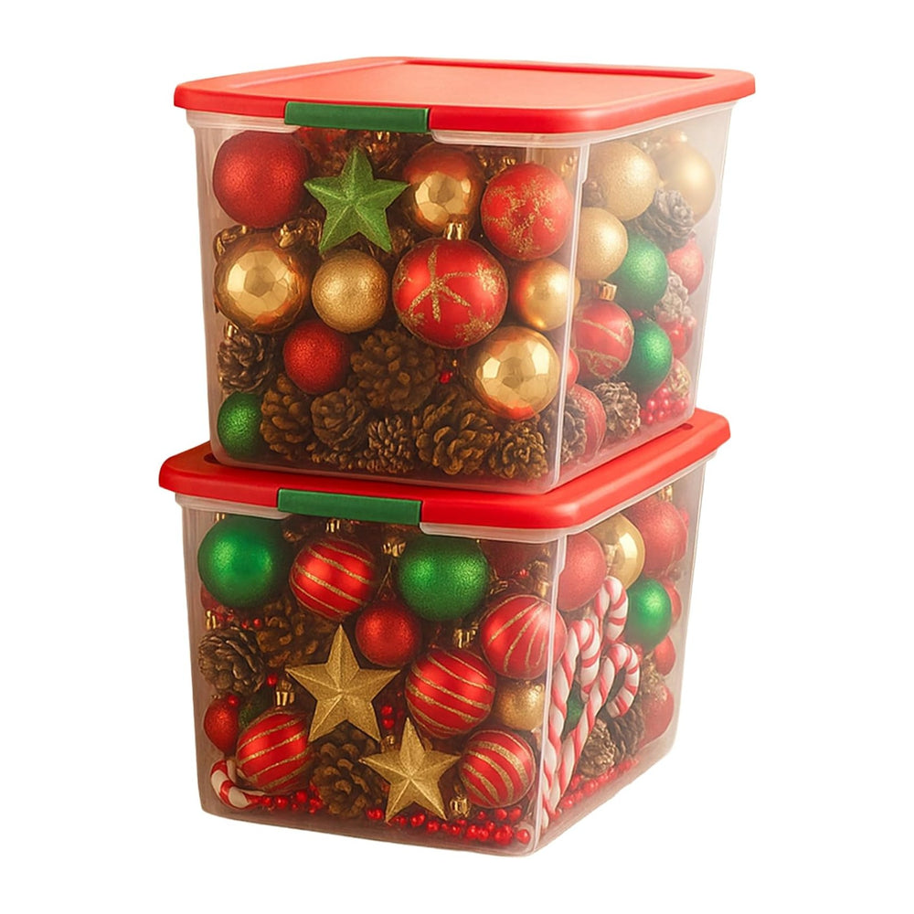 HOMZ Clear Plastic Storage Bin with Secure Latching Red Lid, 64 Qt, 2 Pack