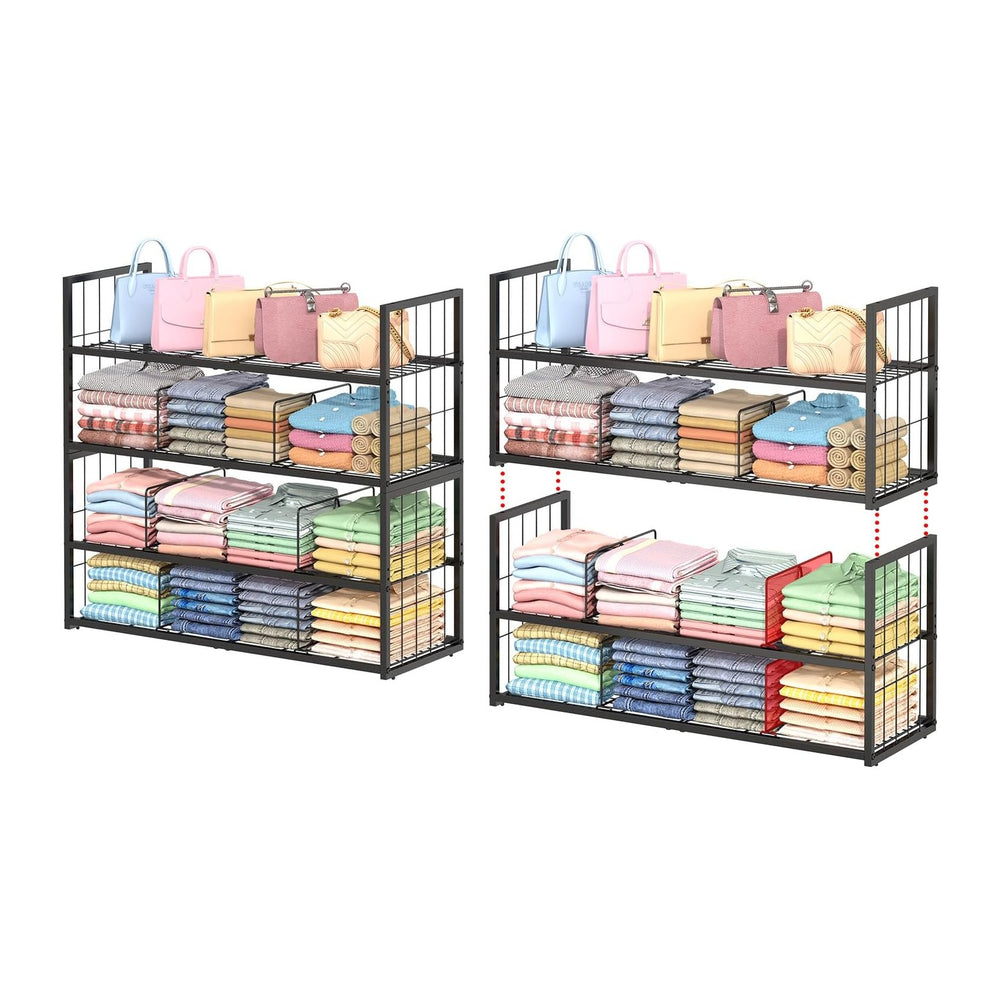 Hongtamoya 2 Pack Stackable Closet Storage Shelf