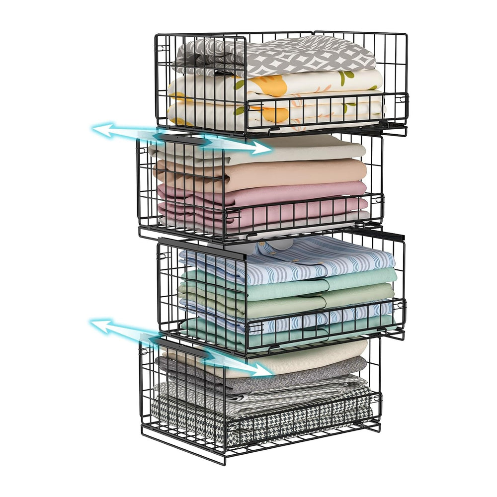 Hongtamoya 4-Tier Sliding Closet Organizers and Storage Shelves, Stackable Cl...