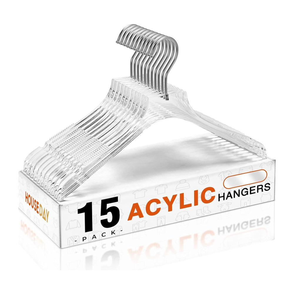 HOUSE DAY Luxury Acrylic Hangers 15 Pack, Crystal Clear Hangers