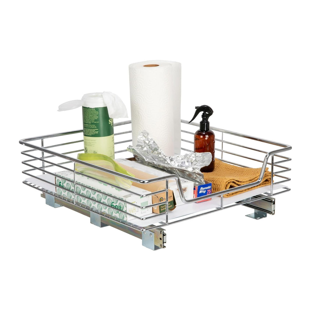 Household Essentials Chrome-Plated Steel Pull-Out Basket with Plastic Liner
