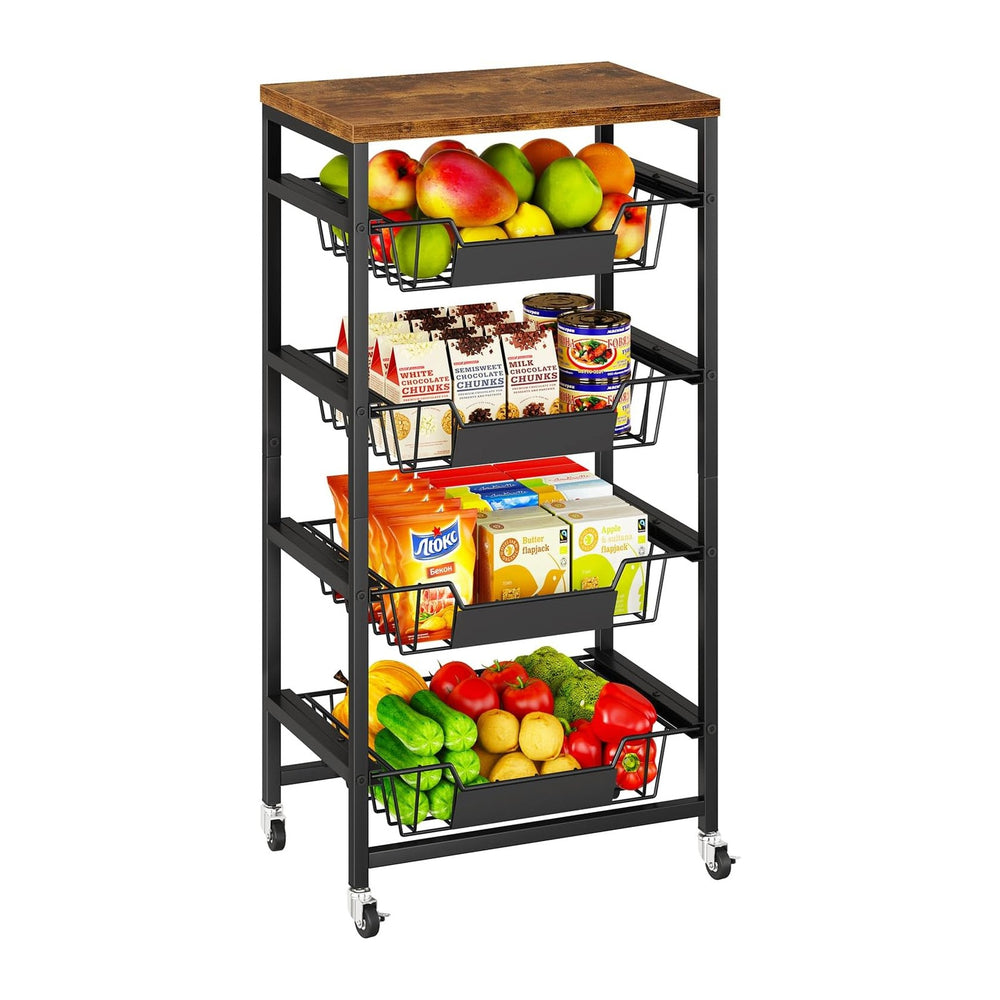 IBUYKE Metal Kitchen Storage Cart,Utility Cart with Drawers,Brown TLJ026H