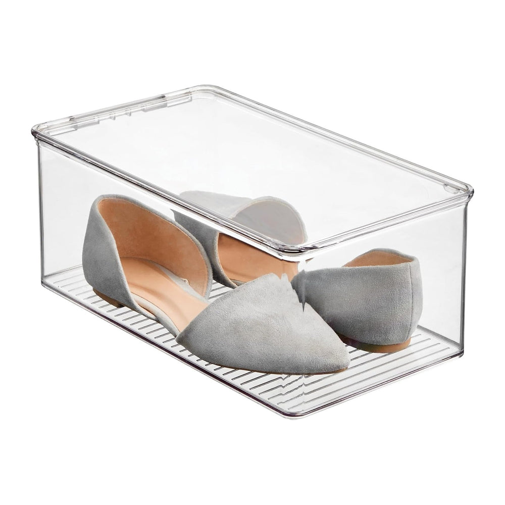 iDesign Stackable Shoe Box with Hinged-Lid, Set of 2, Clear