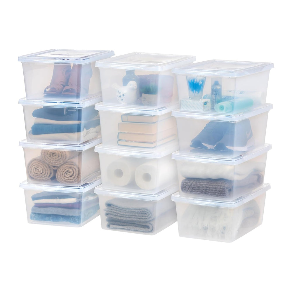 IRIS USA 12-Pack 17 Qt Storage Bins with Lids, Clear, Stackable
