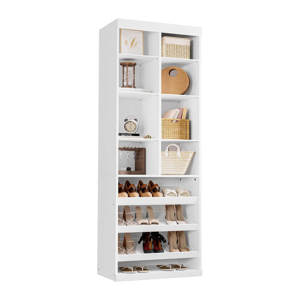 IRONCK Tall Shoe Storage Cabinet with Adjustable Shelves and Cubbies, White