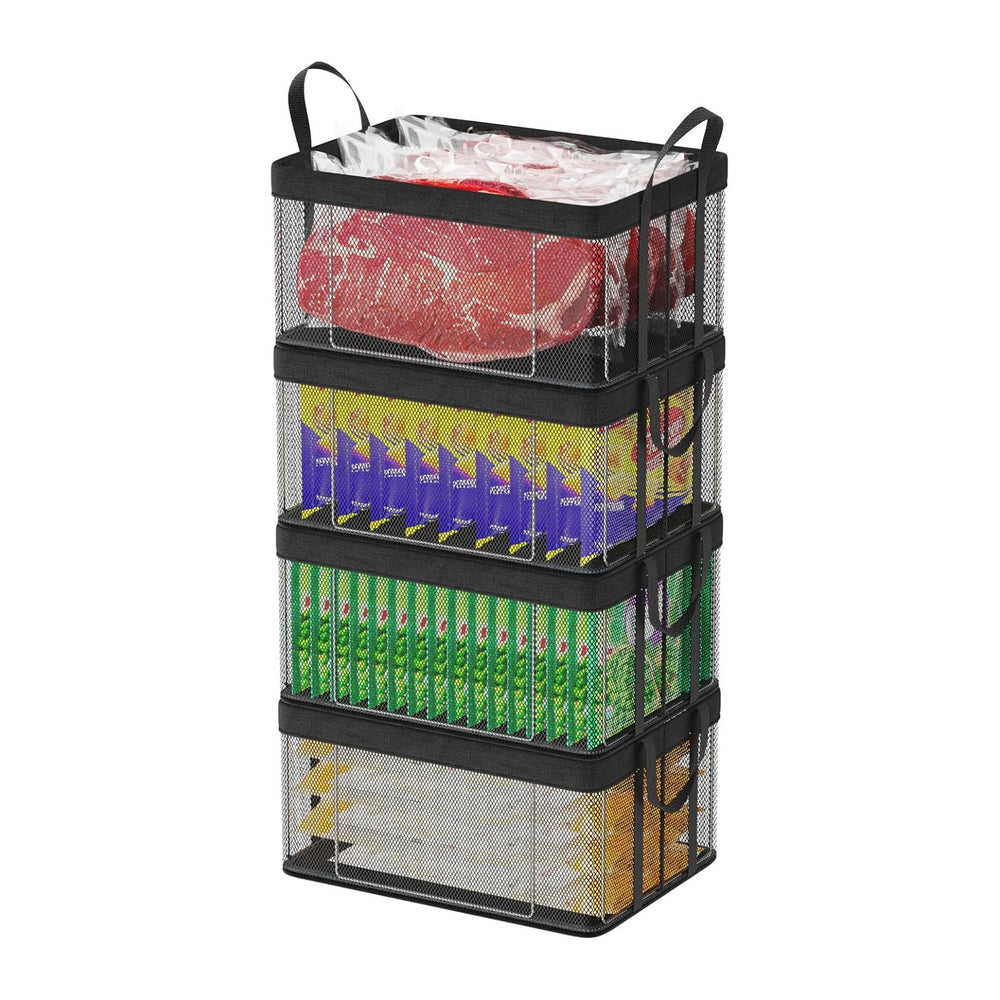 iSPECLE Deep Freezer Organizer Bins - Sturdy Fabric & Steel Support, 4 Pack