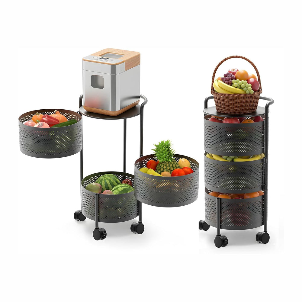 JAQ No Assembly Rotating Kitchen Storage Organizer, 3-Tier Metal Basket Rack ...