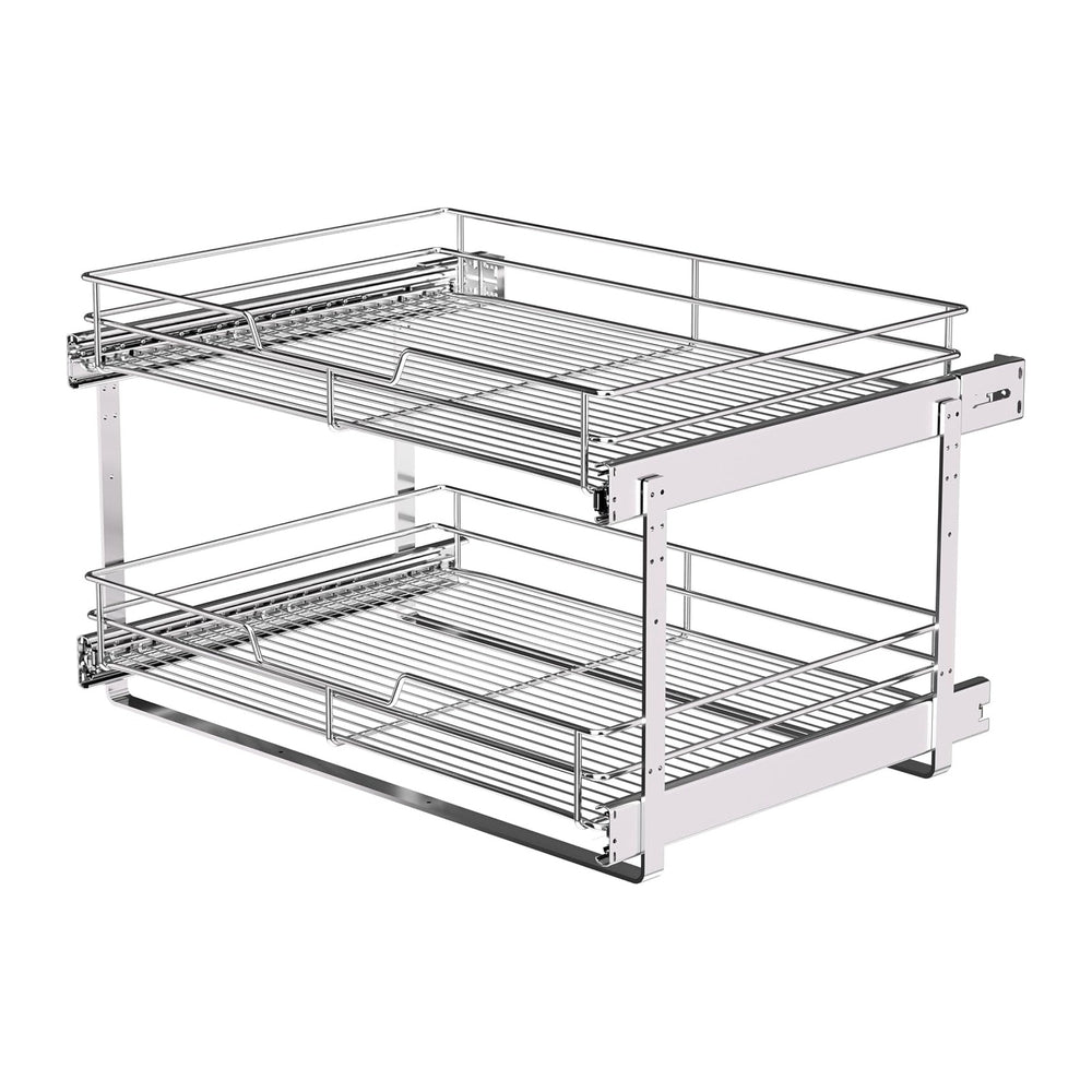 JOWBOOW 2-Tier Pull Out Cabinet Organizer, 23" W x 22" D, Chrome