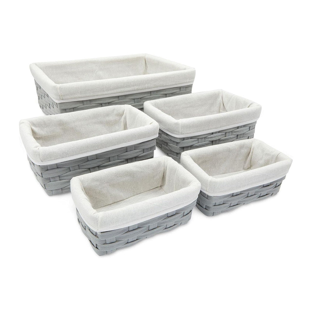 Juvale Wicker Nesting Baskets with Cloth Lining - 5-Pack Gray Rectangular Set...
