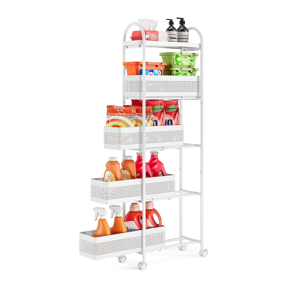 KINGRACK 5 Tier Slim Rolling Cart with Drawer, Metal Utility Storage Cart | 4...
