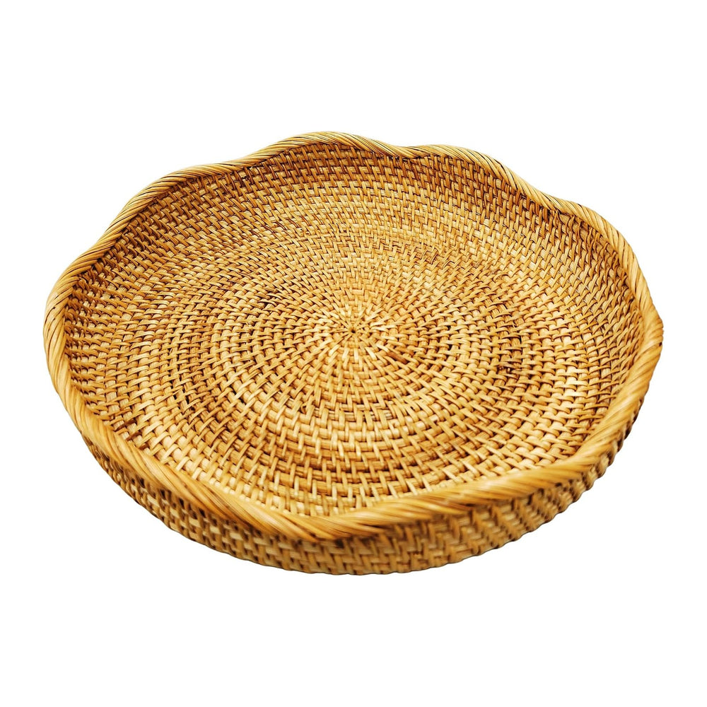Large 16" Handwoven Rattan Serving Tray & Fruit Basket, Natural Wick...
