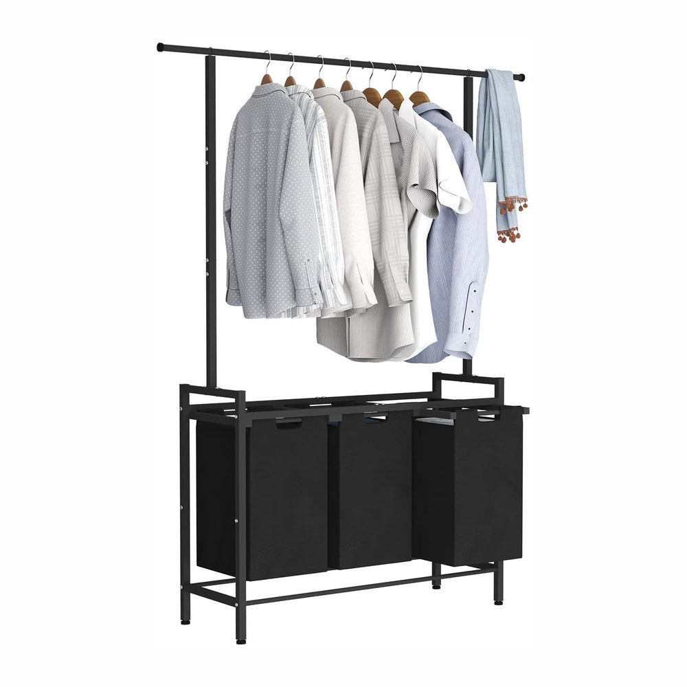 Large Laundry Hamper with Clothes Rack Hanging Bar, 10 x 3 Gal Pull-Out &...