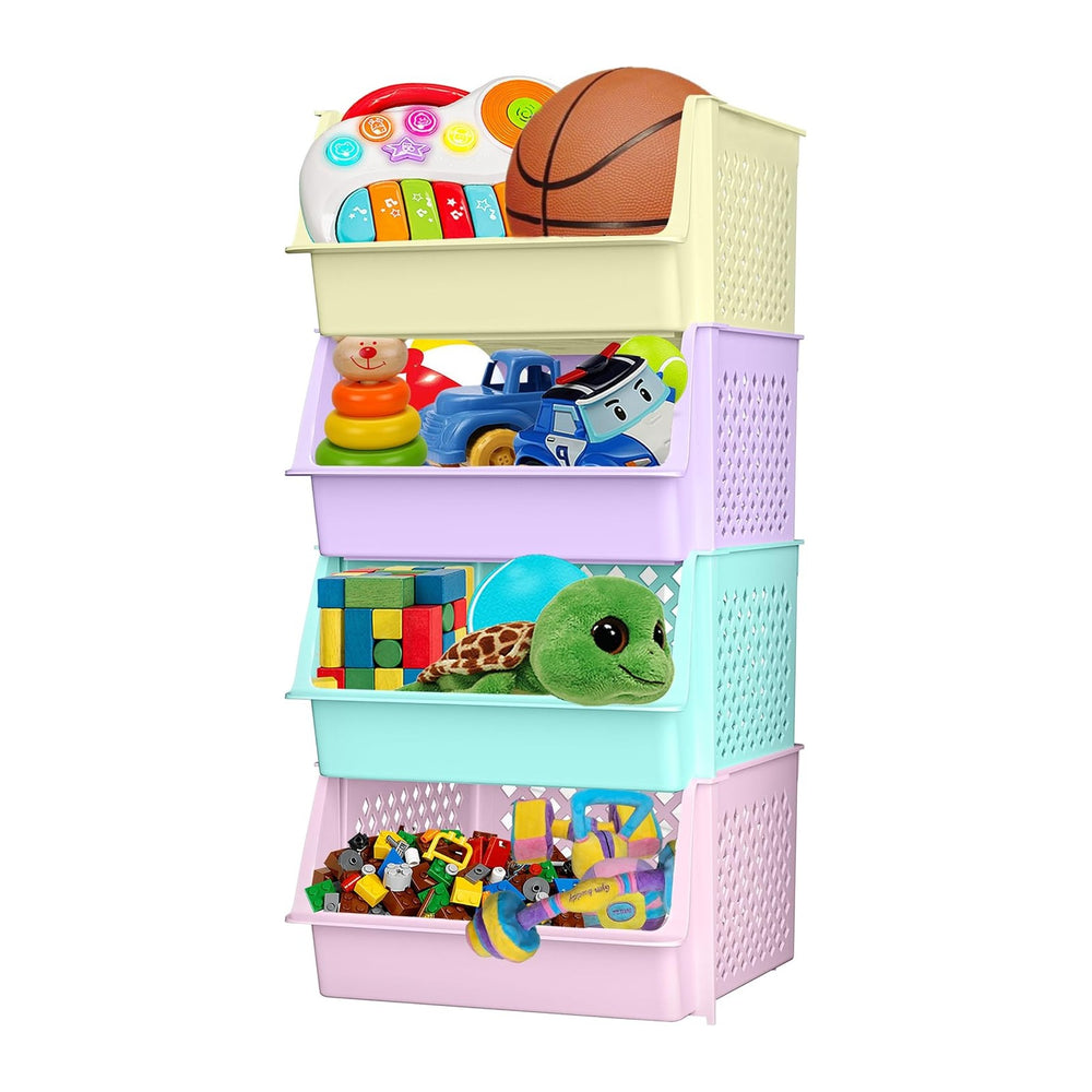 Large Stackable Storage Bins Open Front for Pantry Storage, 4 Pack - Multi