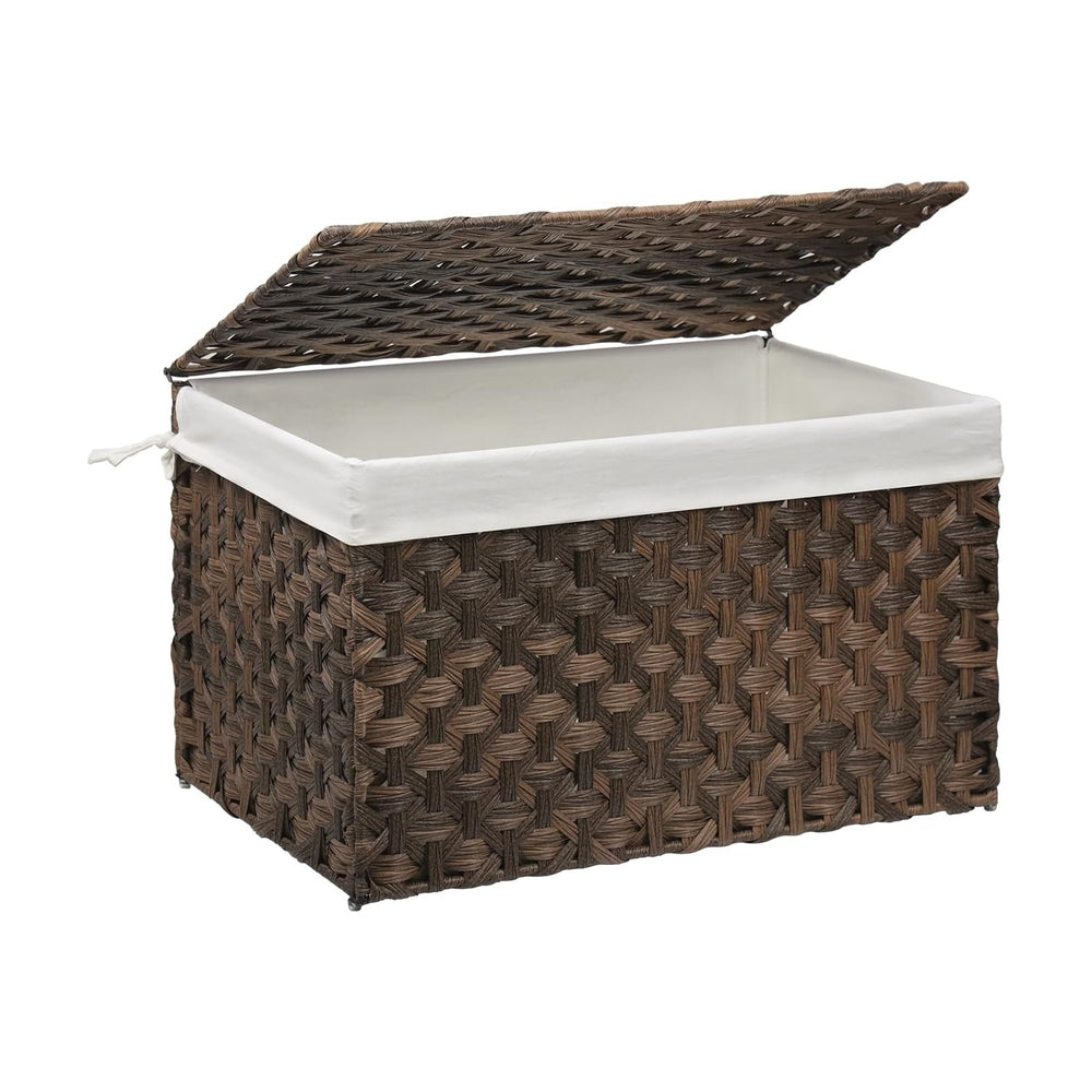 Large Wicker Storage Basket with Lid, 27.7 Gallon (105L), Brown