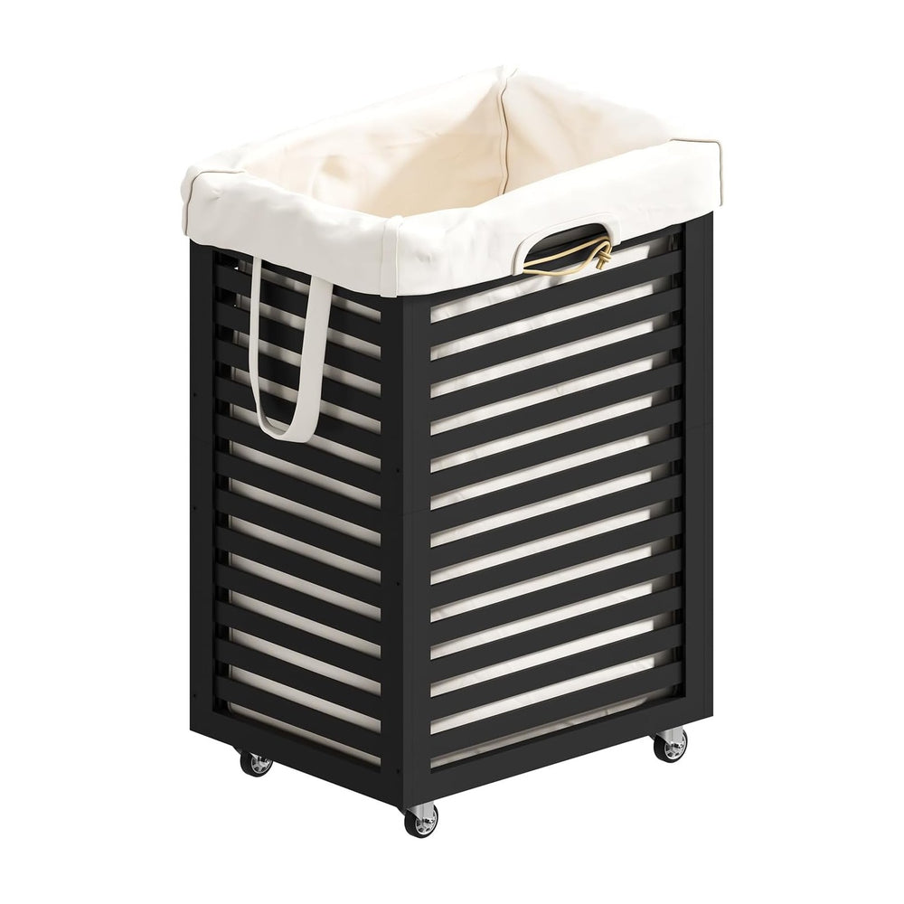 Laundry Basket with Wheels, Rolling Laundry Hamper, Bamboo Wood Laundry Cart ...