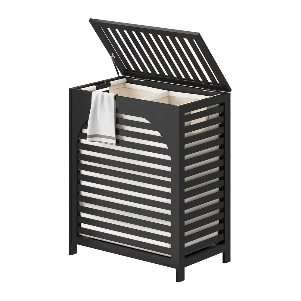 Laundry Hamper with Lid, Bamboo with Handles and Removable Liner Bag, 125L La...