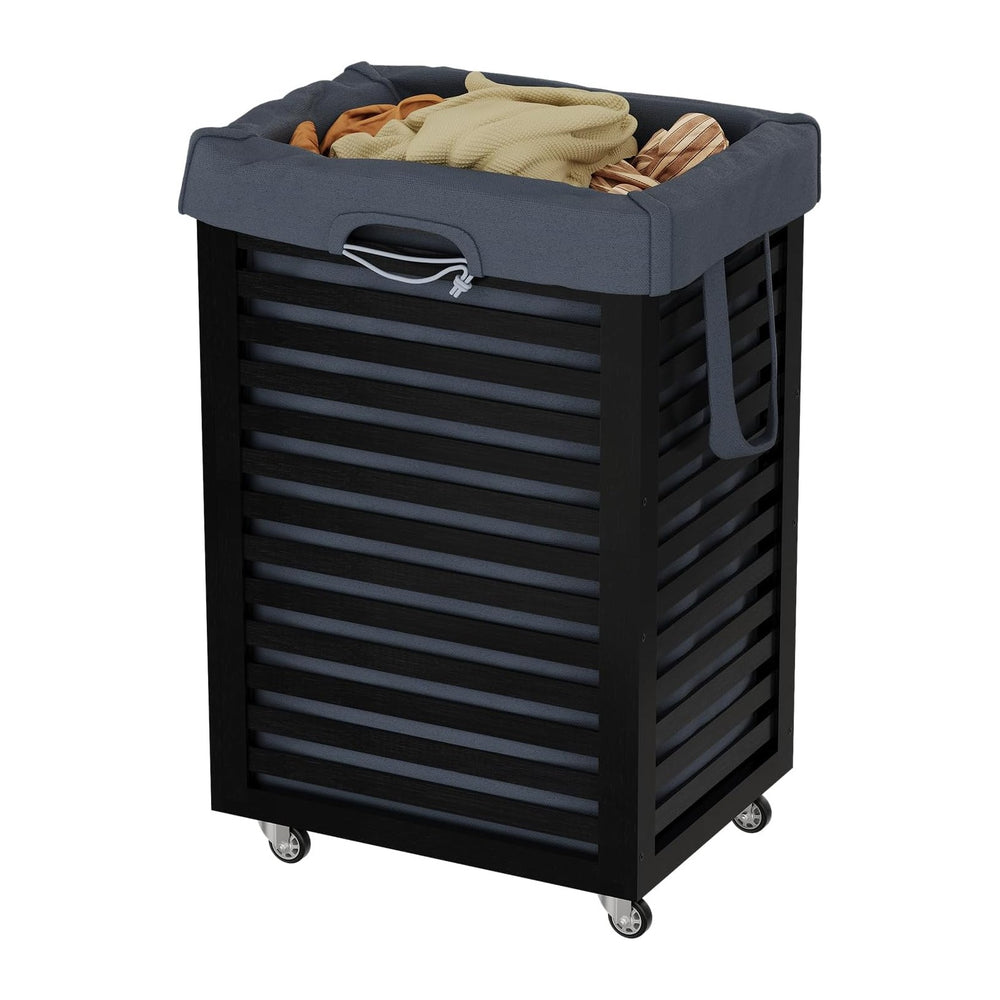 Laundry Hamper with Wheels,Rolling Laundry Basket with Removable Bag,Bamboo C...